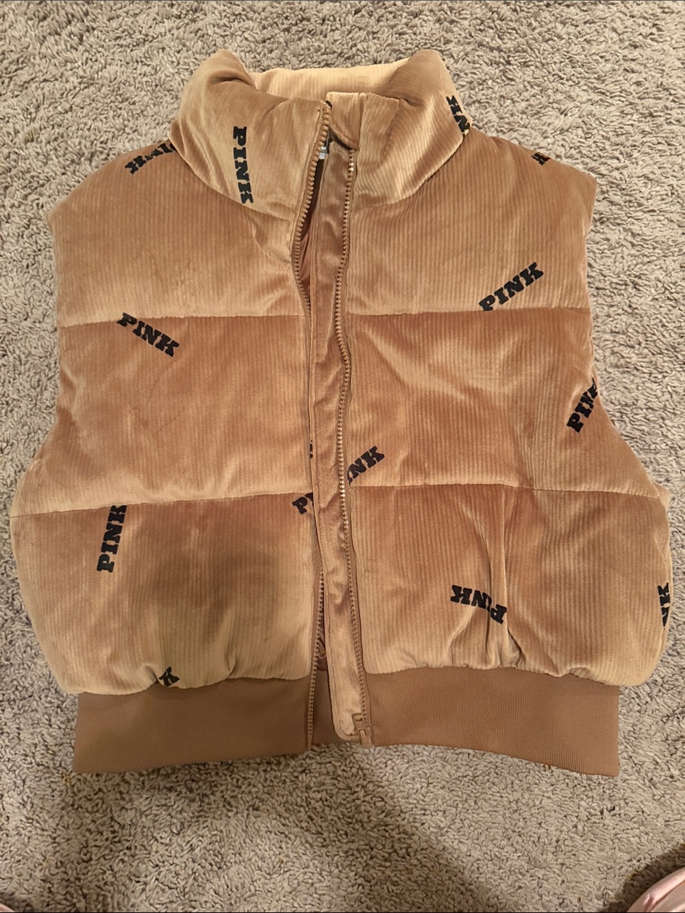 PINK Victoria's Secret Corduroy Puffer Vest in Camel